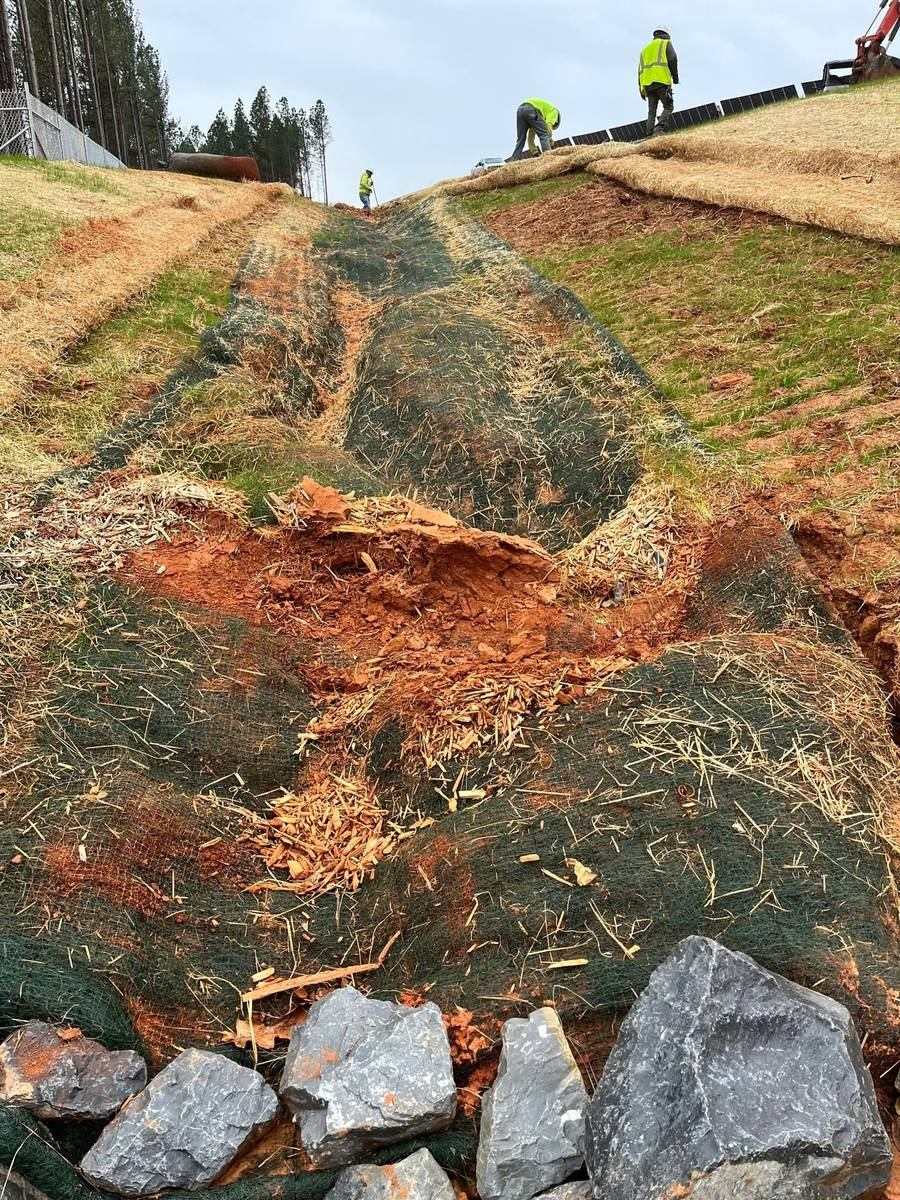 Erosion control matting and channel stabilization at the Afton solar field
