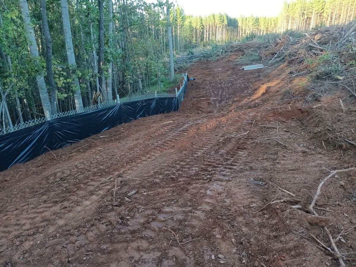 Super silt fence holding a steep cleared slope at the Afton, Virginia solar site